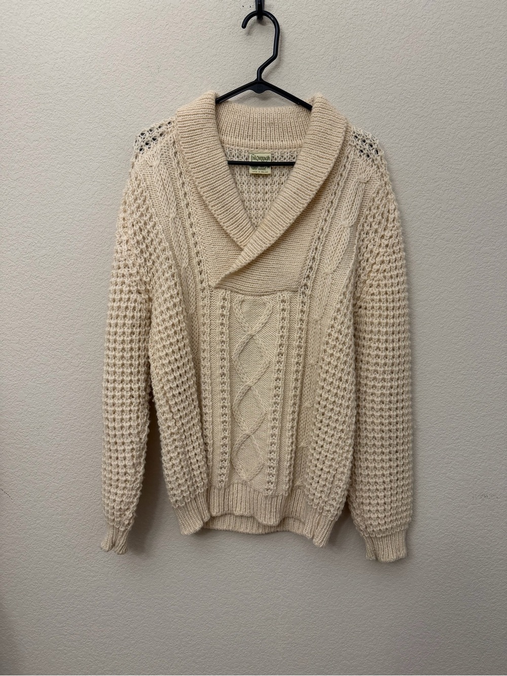 Falcarragh Shawl Collar Cable Knit Sweater - Cream all Irish wool **READ**